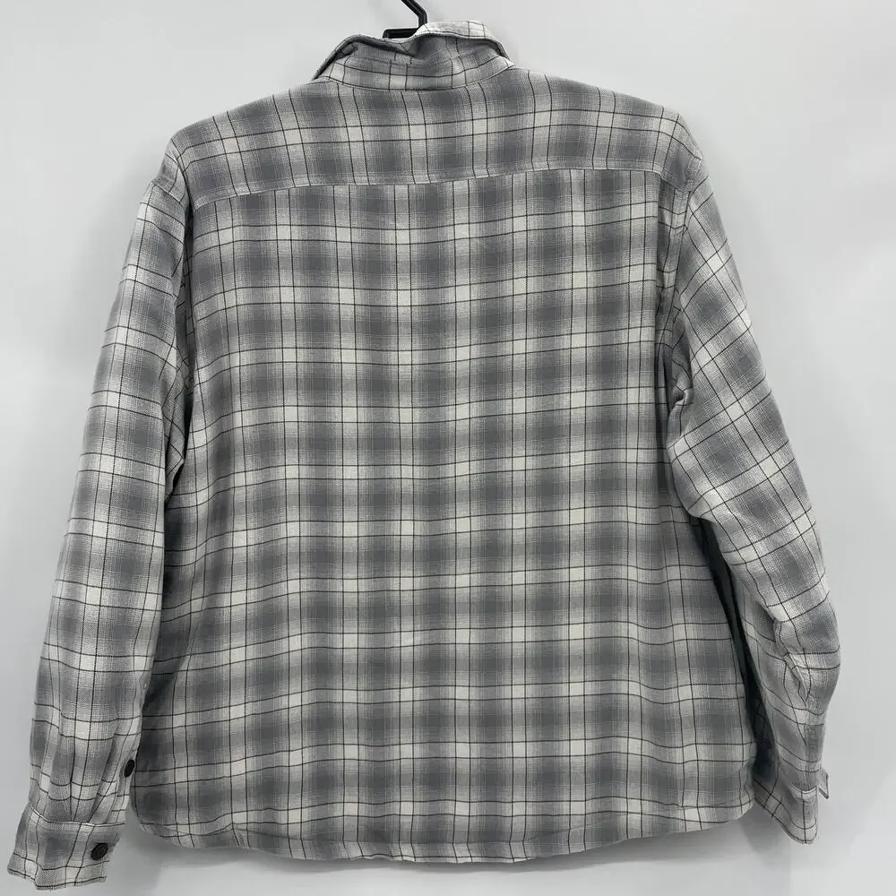 WRANGLER Mens Fleece Lined Shacket Size 2X Plaid Long Sleeve Button Front Grey
